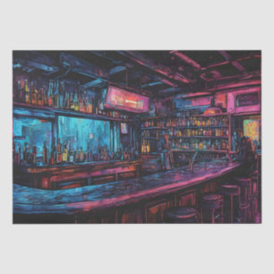Cyberpunk-Tuschemalerei einer Bar Seidenpapier