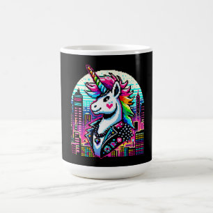 Cyberpunk Unicorn Neon Pixel Art City Design Kaffeetasse
