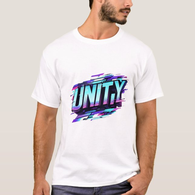 Cyberpunk UNITY: Glitch Effect Futuristic Design T-Shirt (Vorderseite)