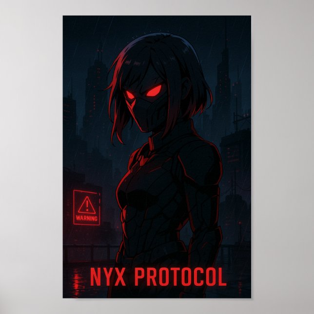 Cyberpunk Warrior Anime Girl Poster (Vorne)