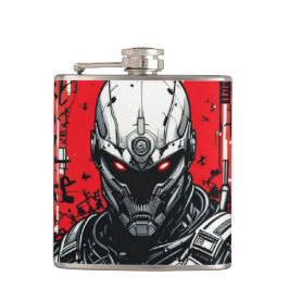 Cyberpunk Warrior Graffiti Flask - Rot, Schwarz Flachmann