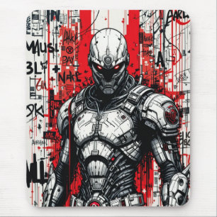 Cyberpunk Warrior Graffiti Mousepad - Rot, Schwarz