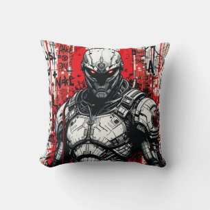 Cyberpunk Warrior Graffiti Throw Kissen