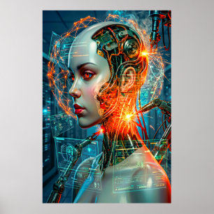 Cyberpunk weiblicher Cyborg Neon Sci-Fi Tech Kunst Poster