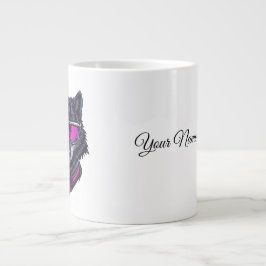 Cyberpunk Wolf Neon Art Personalizable Name Mug -  Jumbo-Tasse