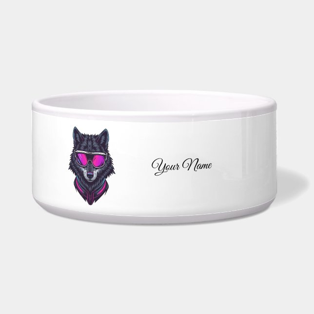 Cyberpunk Wolf Neon Art Personalizable Name Mug -  Napf (Vorderseite)