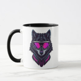 Cyberpunk Wolf Neon Art Personalizable Name Mug -  Tasse