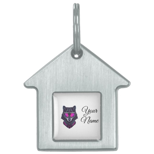 Cyberpunk Wolf Neon Art Personalizable Name Mug -  Tiermarke (Vorderseite)