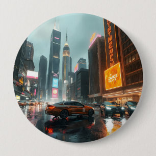 Cyberpunk Wolkenkratzer Stadt Autos Button