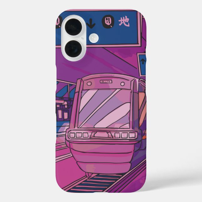 Cyberstation Rush - Neon Anime Train iPhone 16 Hülle (Rückseite)