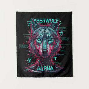 Cyberwolf Alpha   Futuristischer Neon-Cyberpunk-Wo Wandteppich