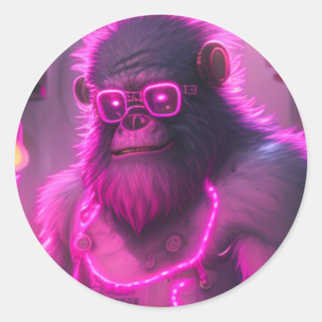 Cyborg Gorilla Mecha Steampunk Style Runder Aufkleber (Vorderseite)