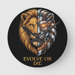 Cyborg-Löwe: Evolviere oder Stirb - Motivierende K Runde Wanduhr
