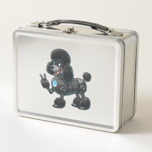 Cyborg Poodle Robot Peace Sign Metall Brotdose