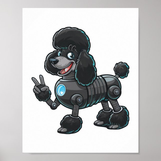 Cyborg Poodle Robot Peace Sign Poster (Vorne)