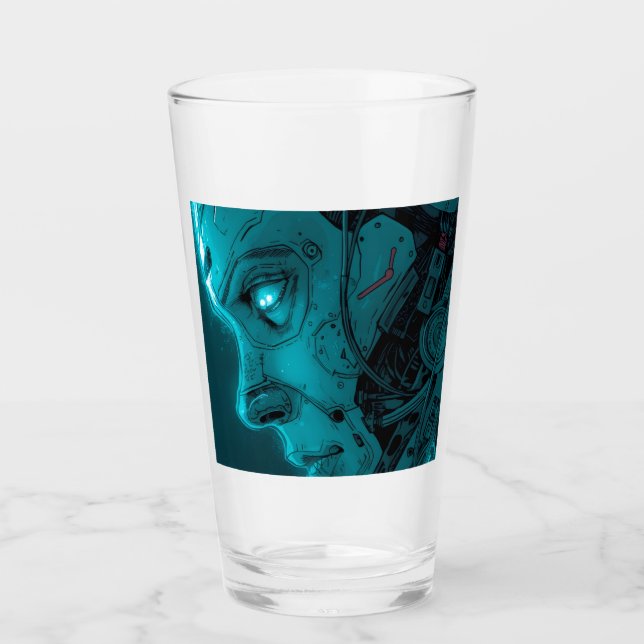 CYBORG ROBOTERKOPF Bier Glas (Vorderseite)