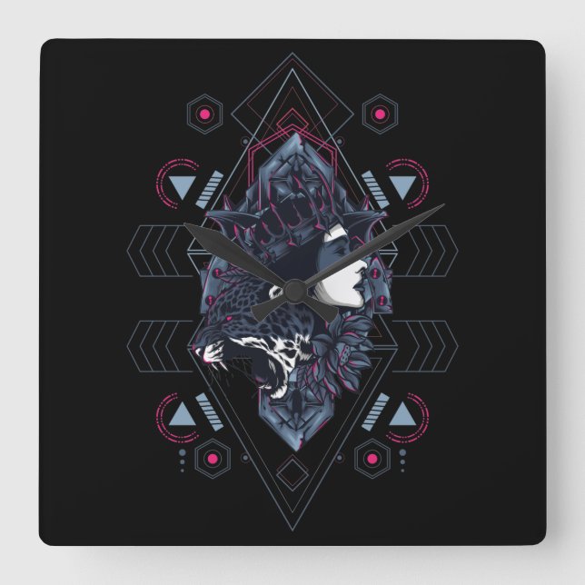 Cyborg Square Wall Clock Quadratische Wanduhr (Vorderseite)