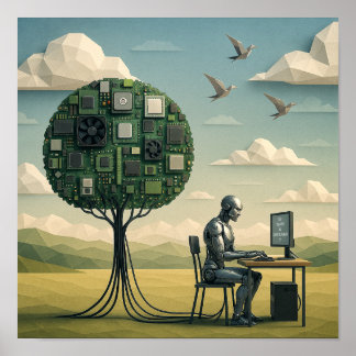 Cyborg unter Baum der Schaltung Poster