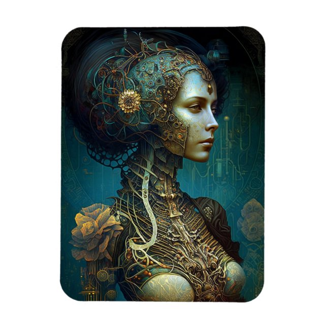 Cyborg Woman Fantasy Sci-Fi Art Magnet (Vertikal)