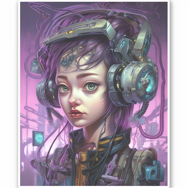 Cyborg Woman Science Fiction Aufkleber (Vorderseite)
