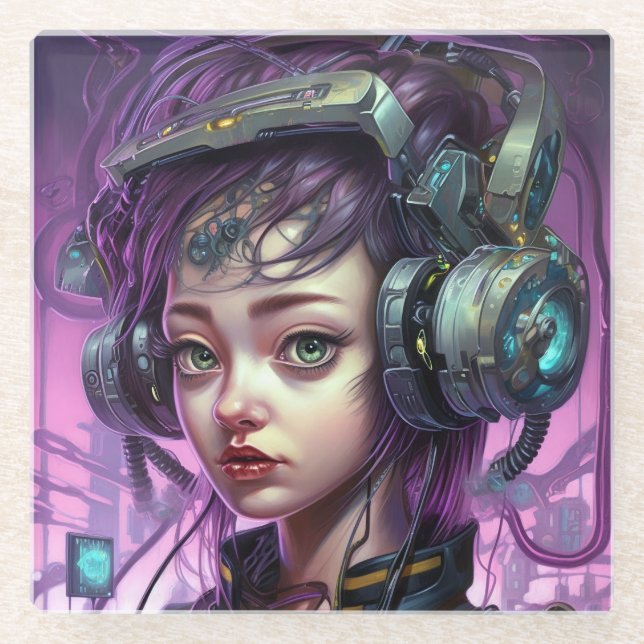 Cyborg Woman Science Fiction Glasuntersetzer (Vorderseite)