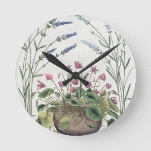 Cyclamen und Lavendel: 1.Cyclamen Romanum; 2.Spica Runde Wanduhr