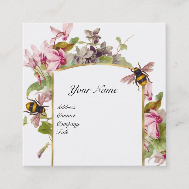 Cyclamens, Honigbienen, Imker, Bienenzuchtmonogram Quadratische Visitenkarte (Vorderseite)