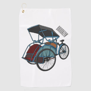 Cycle Rickshaw Cartoon Illustration Golfhandtuch