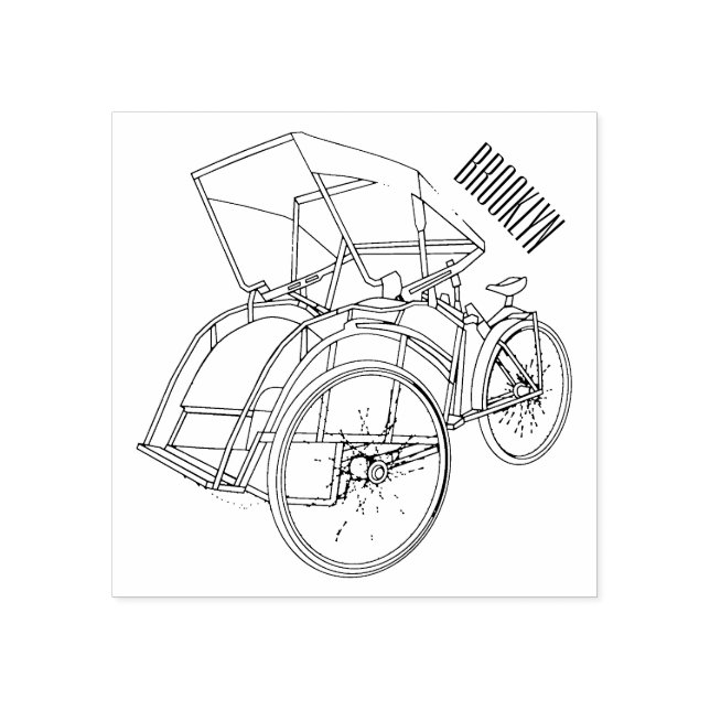 Cycle Rickshaw Cartoon Illustration Gummistempel (Prägung)