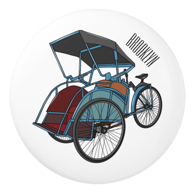 Cycle Rickshaw Cartoon Illustration Keramikknauf (Vorderseite)