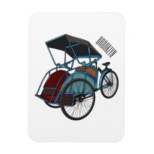 Cycle Rickshaw Cartoon Illustration Magnet
