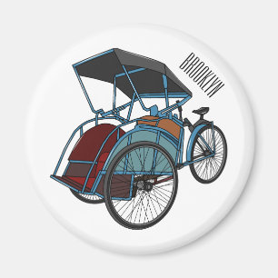 Cycle Rickshaw Cartoon Illustration Magnet