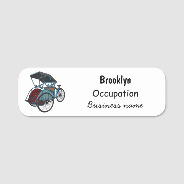 Cycle Rickshaw Cartoon Illustration Namensschild (Vorderseite)