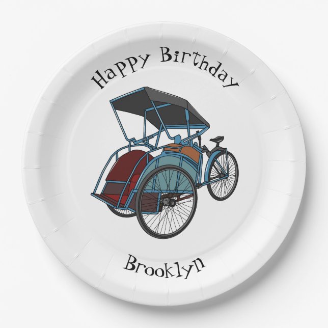 Cycle Rickshaw Cartoon Illustration Pappteller (Vorderseite)