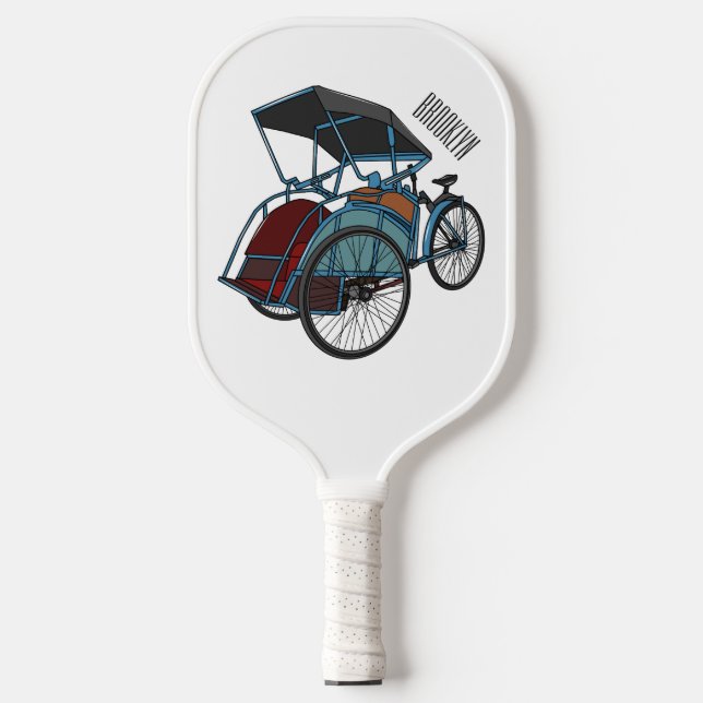 Cycle Rickshaw Cartoon Illustration Pickleball Schläger (Vorderseite)