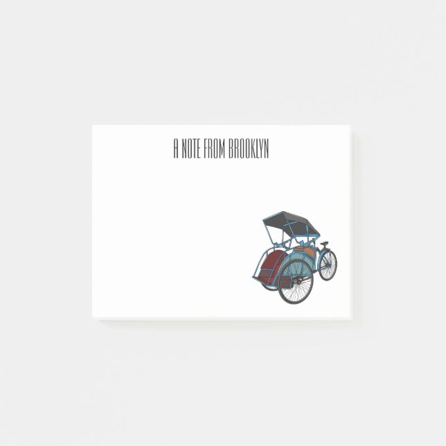 Cycle Rickshaw Cartoon Illustration Post-it Klebezettel (Vorderseite)