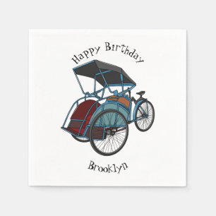 Cycle Rickshaw Cartoon Illustration Serviette