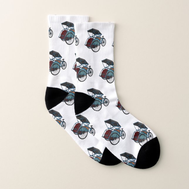 Cycle Rickshaw Cartoon Illustration Socken (Paar)