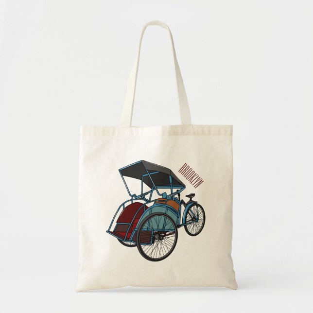 Cycle Rickshaw Cartoon Illustration Tragetasche (Vorne)