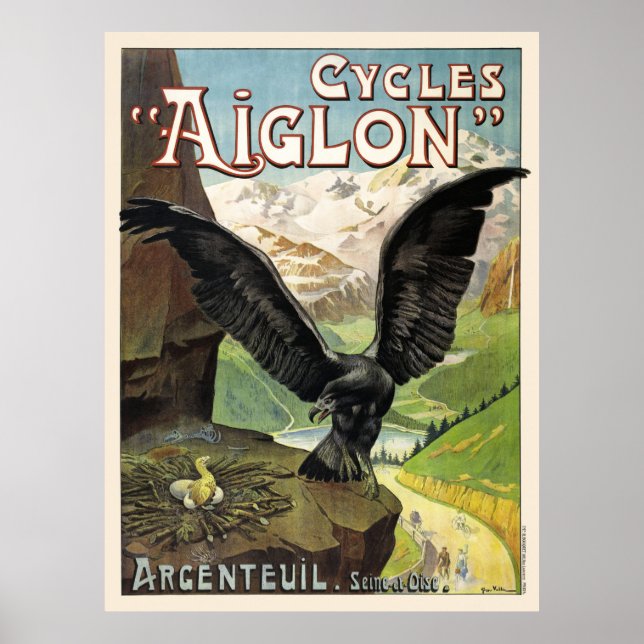 Cycles Aiglon Poster Publicité Vintage France (Devant)