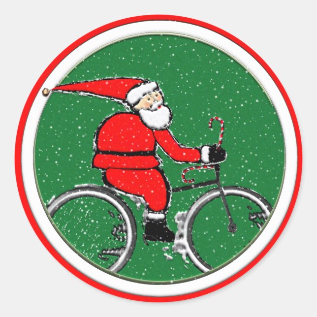 Cycling Christmas Runder Aufkleber (Vorderseite)