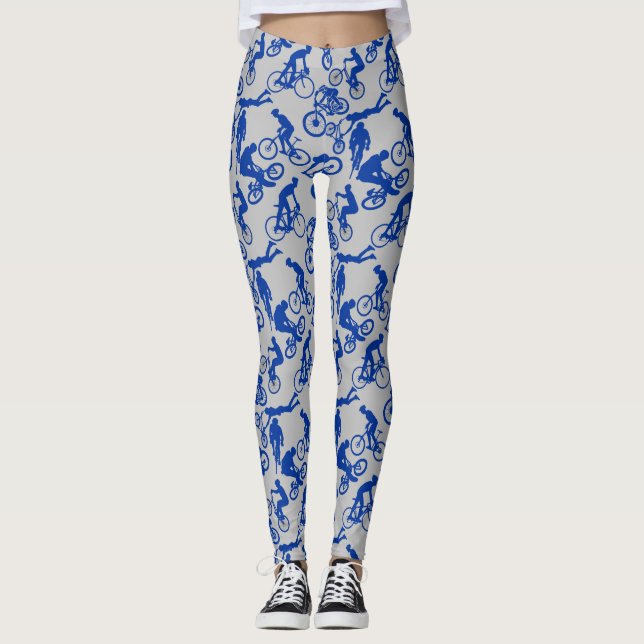 Cycling Freestyles Pattern.w x4 LGrey BG Leggings (Vorderseite)