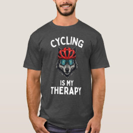 Cycling Is My Therapy, Funny Cyclist Wolf Lover T-Shirt