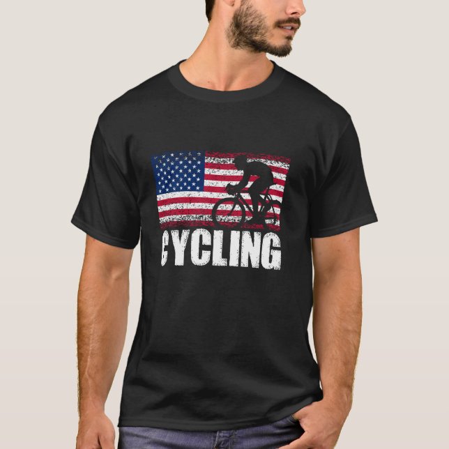 Cycling Sports Retro American Flag Amerika Cyc T-Shirt (Vorderseite)