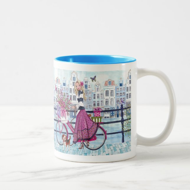 Cyclisme à Amsterdam Fille à bicyclette - Mug (Droit)