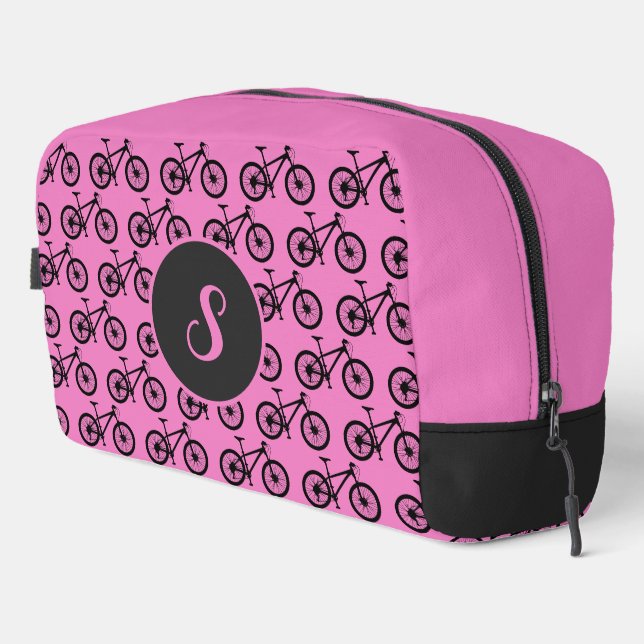 Cyclist Pink Bike Patterned Personalised Monogram Waschbeutel (Rechte Ecke)