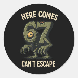 Cyclops-Monster 6x7 Meme Grusel Zahl 67 Halloween Runder Aufkleber