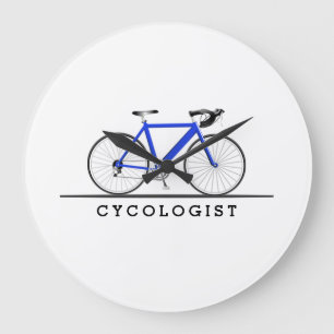 Cycologist text with blue bicycle große wanduhr