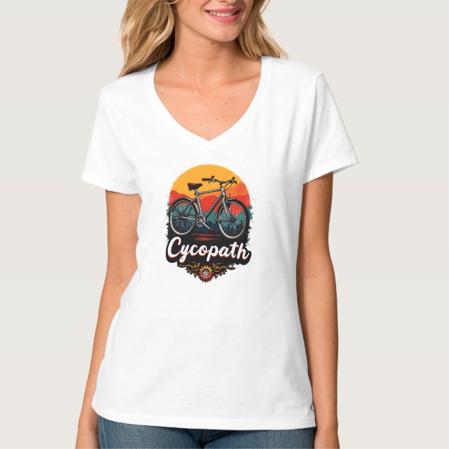 Cycopath: Elektrofahrrad und Sonnenuntergang Graph T-Shirt (Vorderseite)