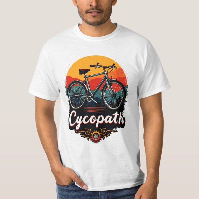 Cycopath: Elektrofahrrad und Sonnenuntergang Graph T-Shirt (Vorderseite)
